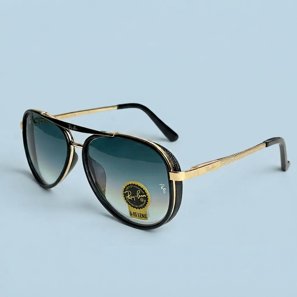 Ray-Ban 58 mm – Noir & Doré | Verres Bleu Dégradé