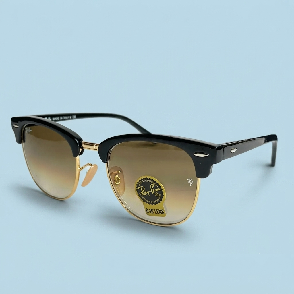 Ray-Ban Clubmaster 51 mm – Noir & Doré | Verres Marron Dégradé
