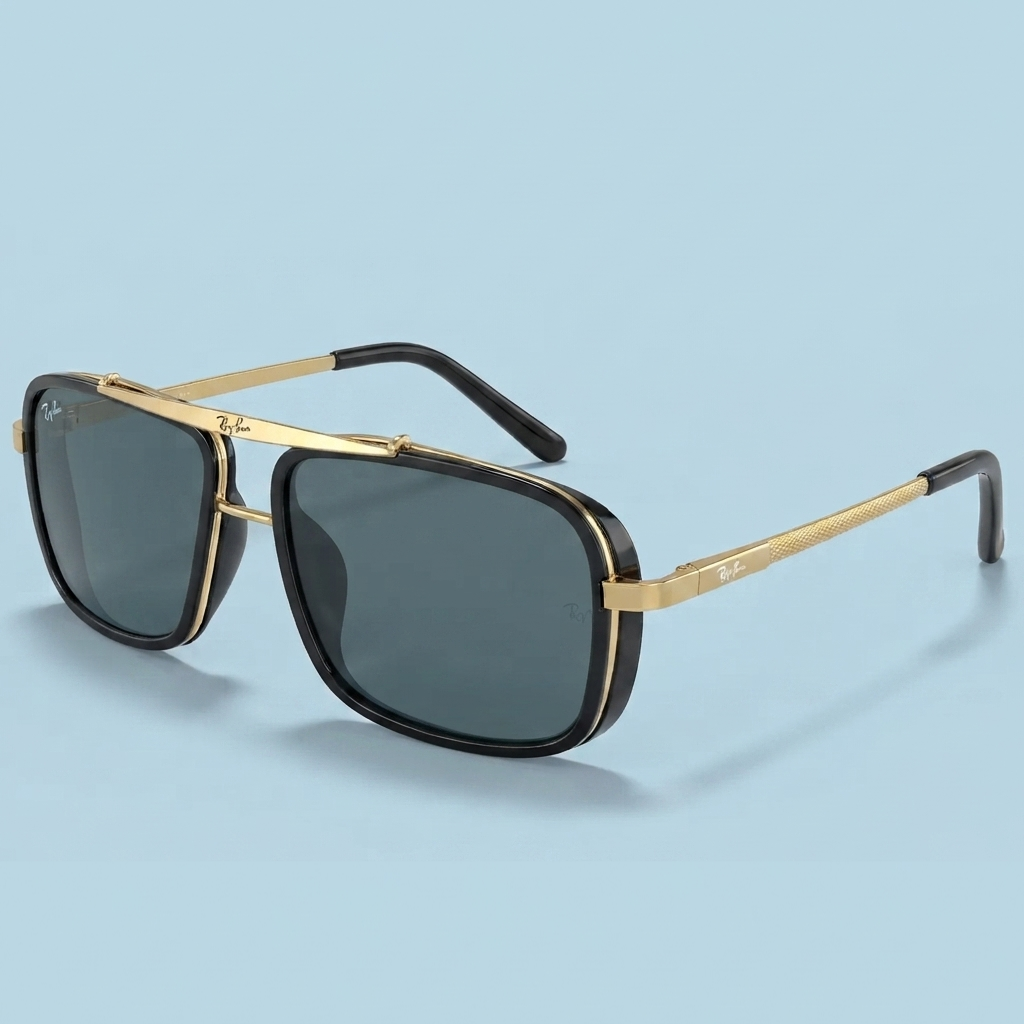 Ray-Ban Aviator Rectangulaire — Monture Dorée et Noire