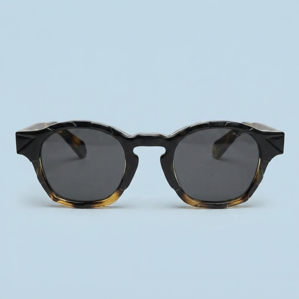 MOSCOT — Monture Ronde Noire Tigrée, Verres Noirs