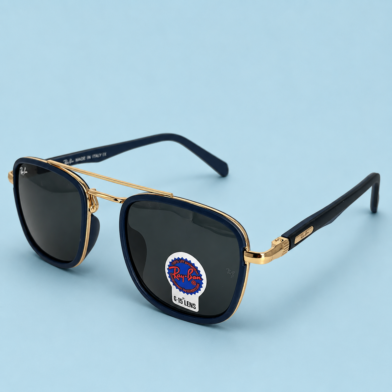 Ray-Ban Square Double Pont — Monture Bleu Marine/Dorée