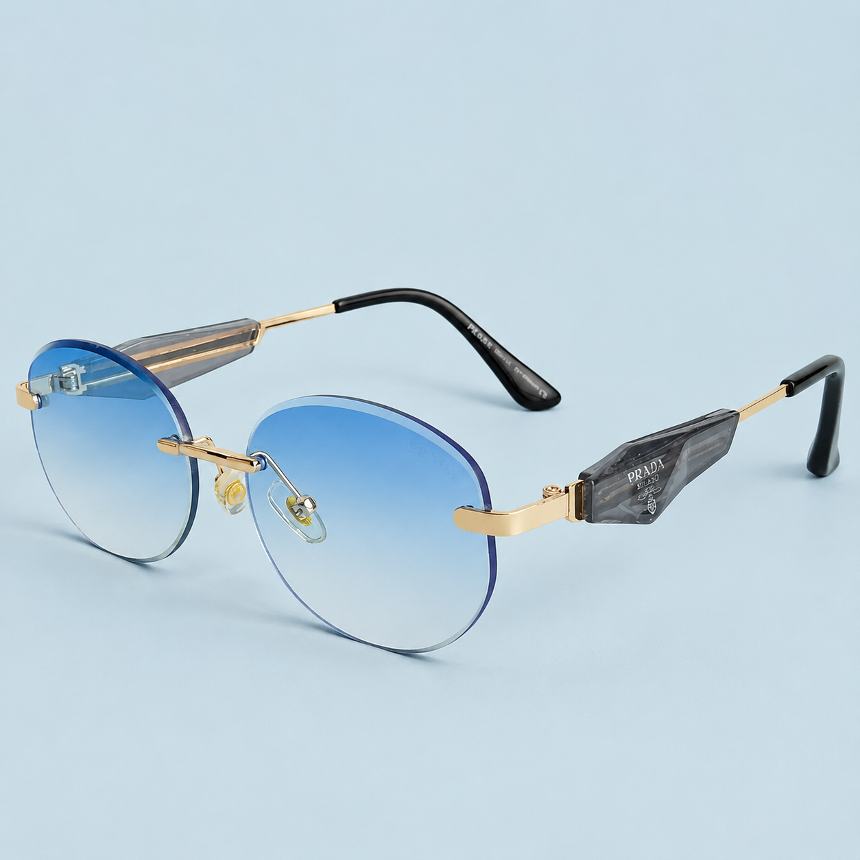 PRADA — Monture Ronde Sans Cerclage, Verres Bleu Dégradé