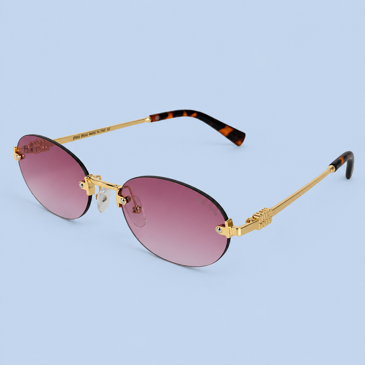 MIU MIU — Monture Ovale Sans Cerclage, Verres Mauve