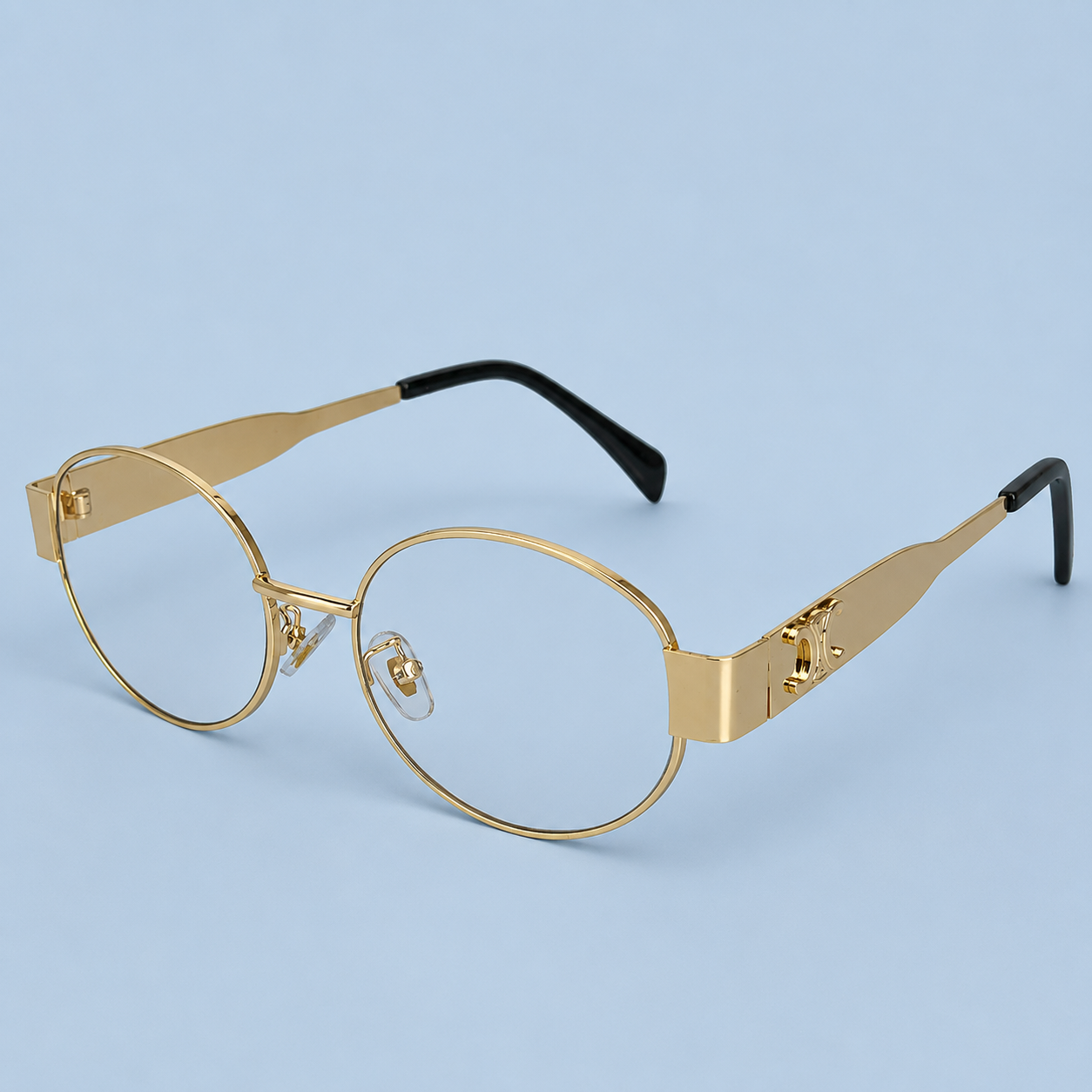 CELINE — Monture Ovale, Métal Doré, Verres Clairs