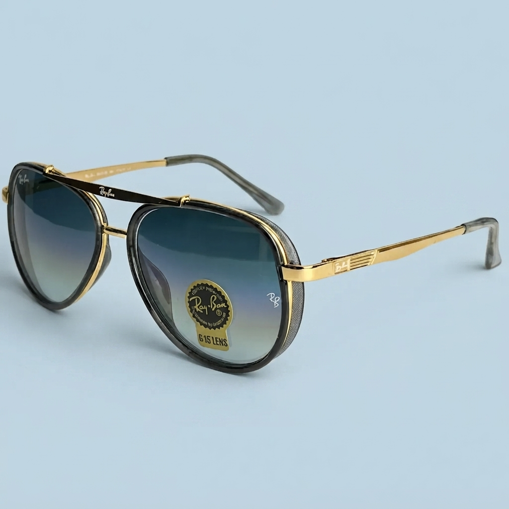 Ray-Ban Double Pont 54 mm – Gris Fumé & Doré | Verres Bleu Dégradé