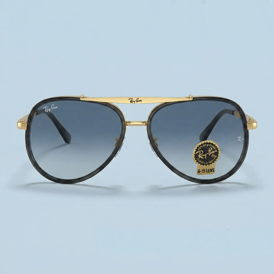 Ray-Ban Double Pont 54 mm – Gris Fumé & Doré | Verres Bleu Dégradé