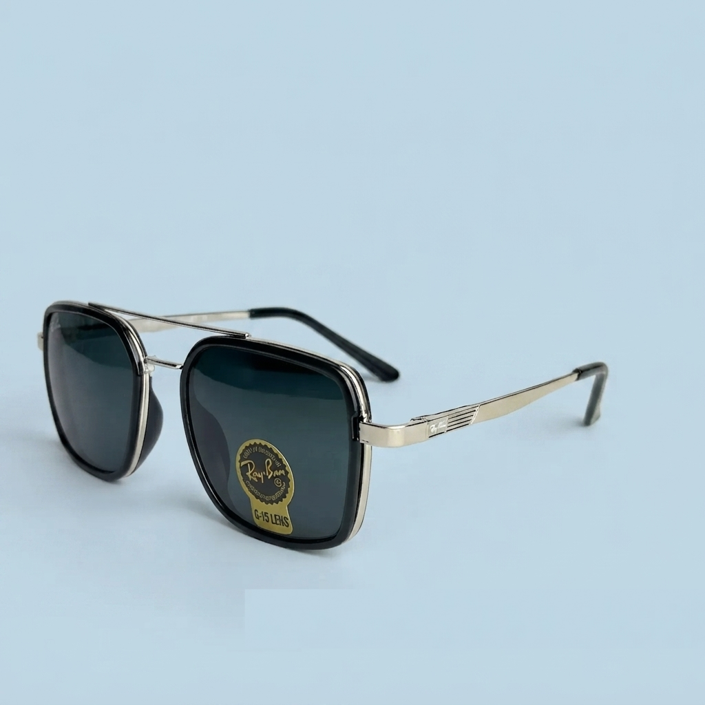 Ray-Ban Aviator Carré — Monture Noire et Argentée