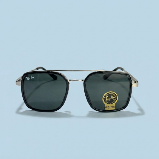Ray-Ban Aviator Carré — Monture Noire et Argentée
