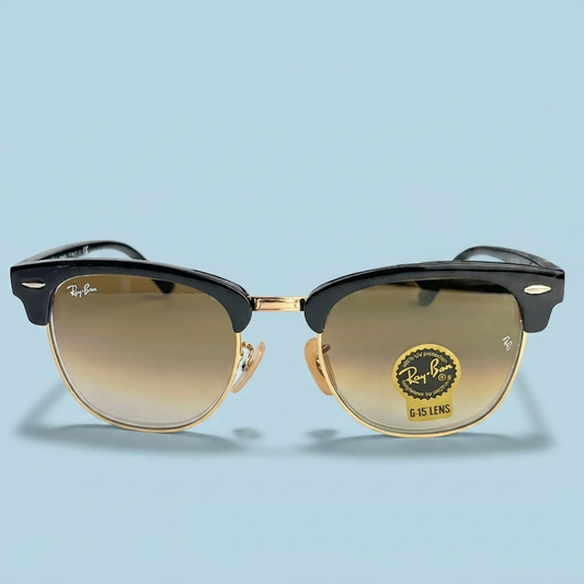 Ray-Ban Clubmaster 51 mm – Noir & Doré | Verres Marron Dégradé