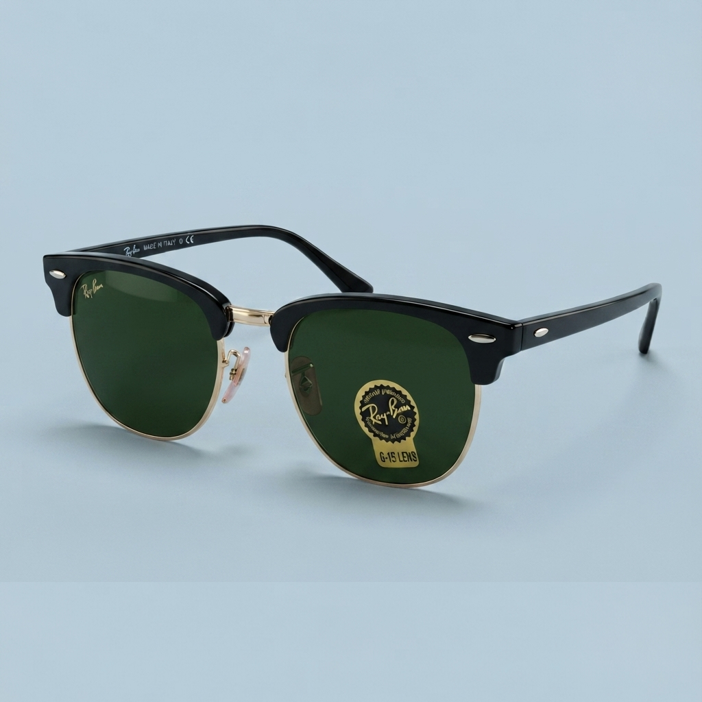 Ray-Ban Clubmaster 51 mm – Noir & Doré | Verres Verts G-15