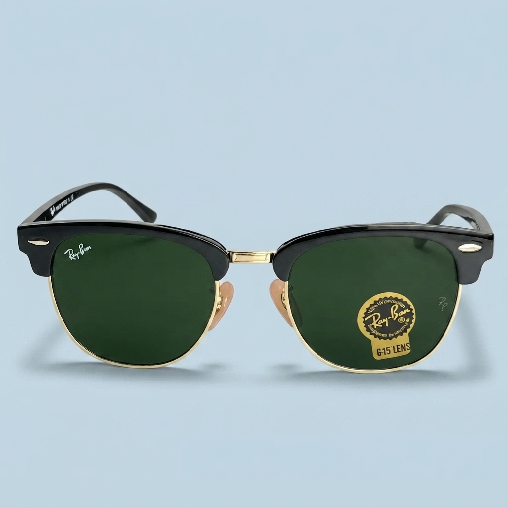 Ray-Ban Clubmaster 51 mm – Noir & Doré | Verres Verts G-15
