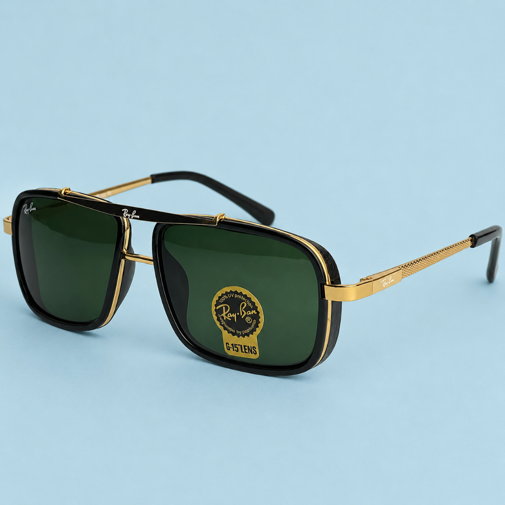 Ray-Ban Carrée Doré & Noir – Verres Verts
