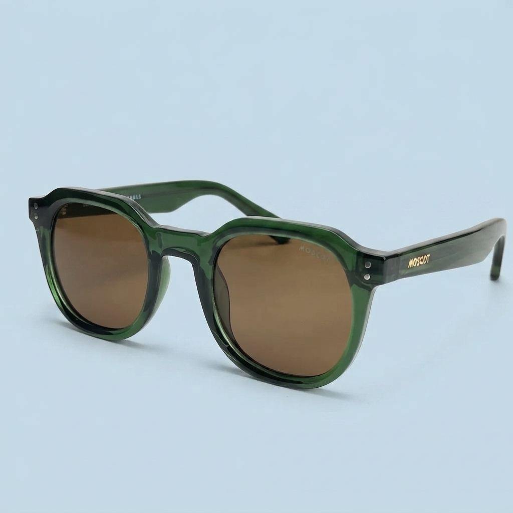MOSCOT — Monture Ronde Vert Olive, Verres Marron