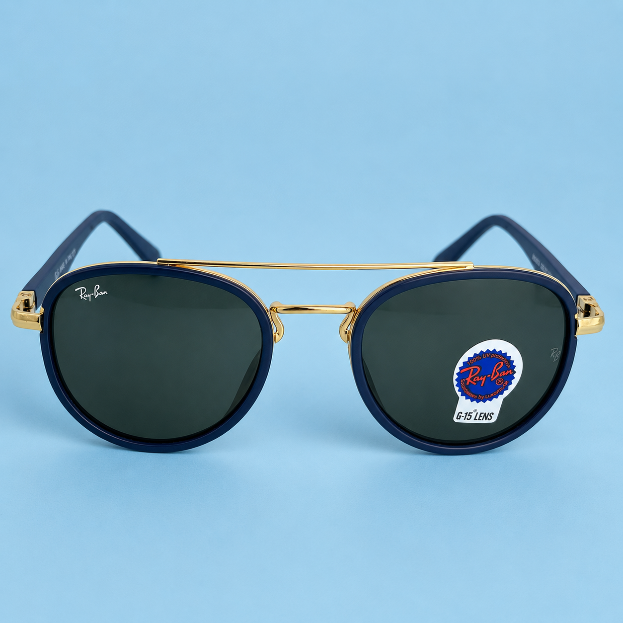 Ray-Ban Round Double Pont — Monture Bleu Marine/Dorée