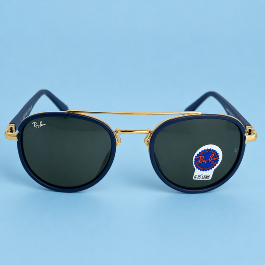 Ray-Ban Round Double Pont — Monture Bleu Marine/Dorée