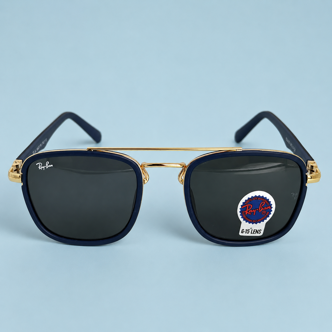 Ray-Ban Square Double Pont — Monture Bleu Marine/Dorée