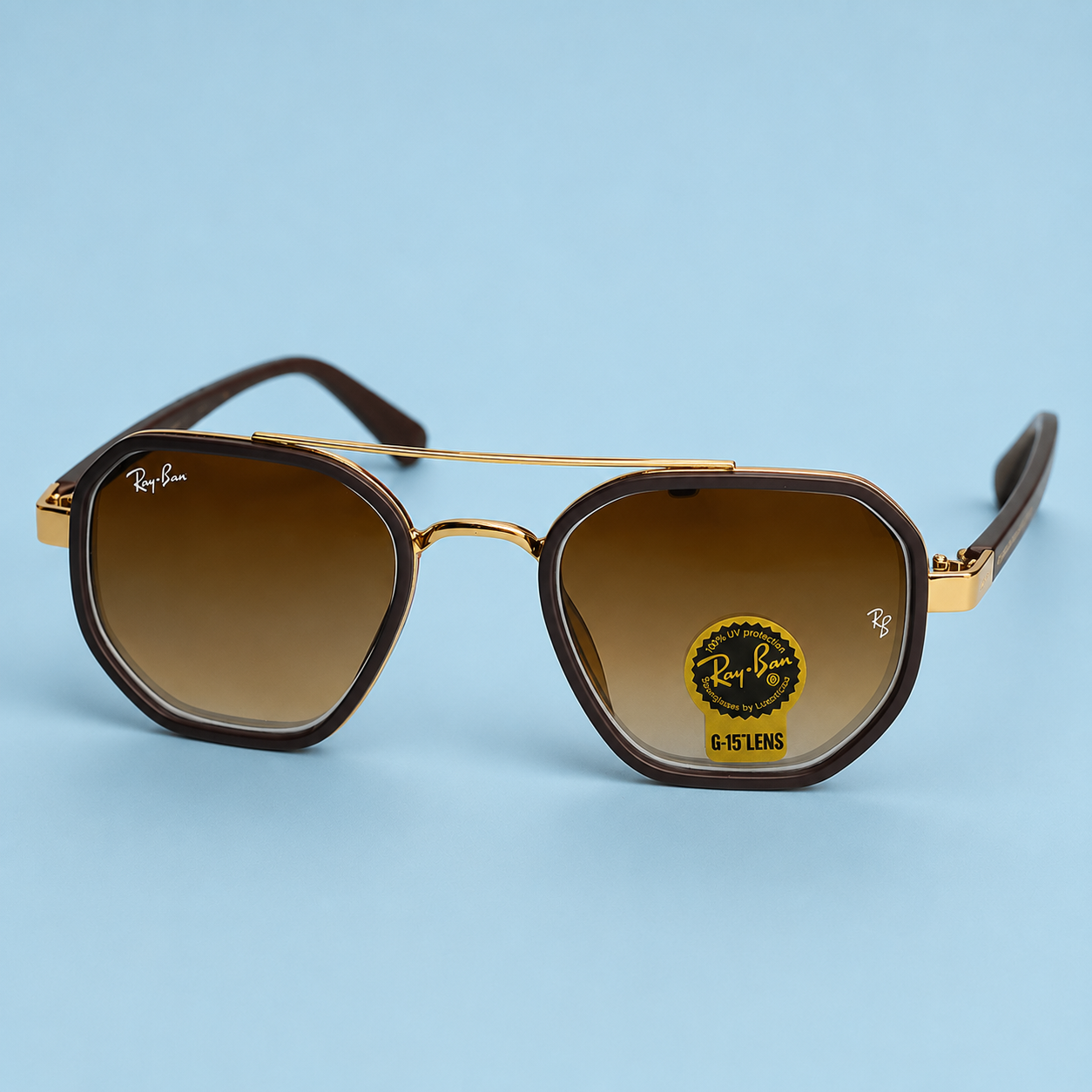 Ray-Ban Aviator Hexagonal — Monture Marron/Dorée