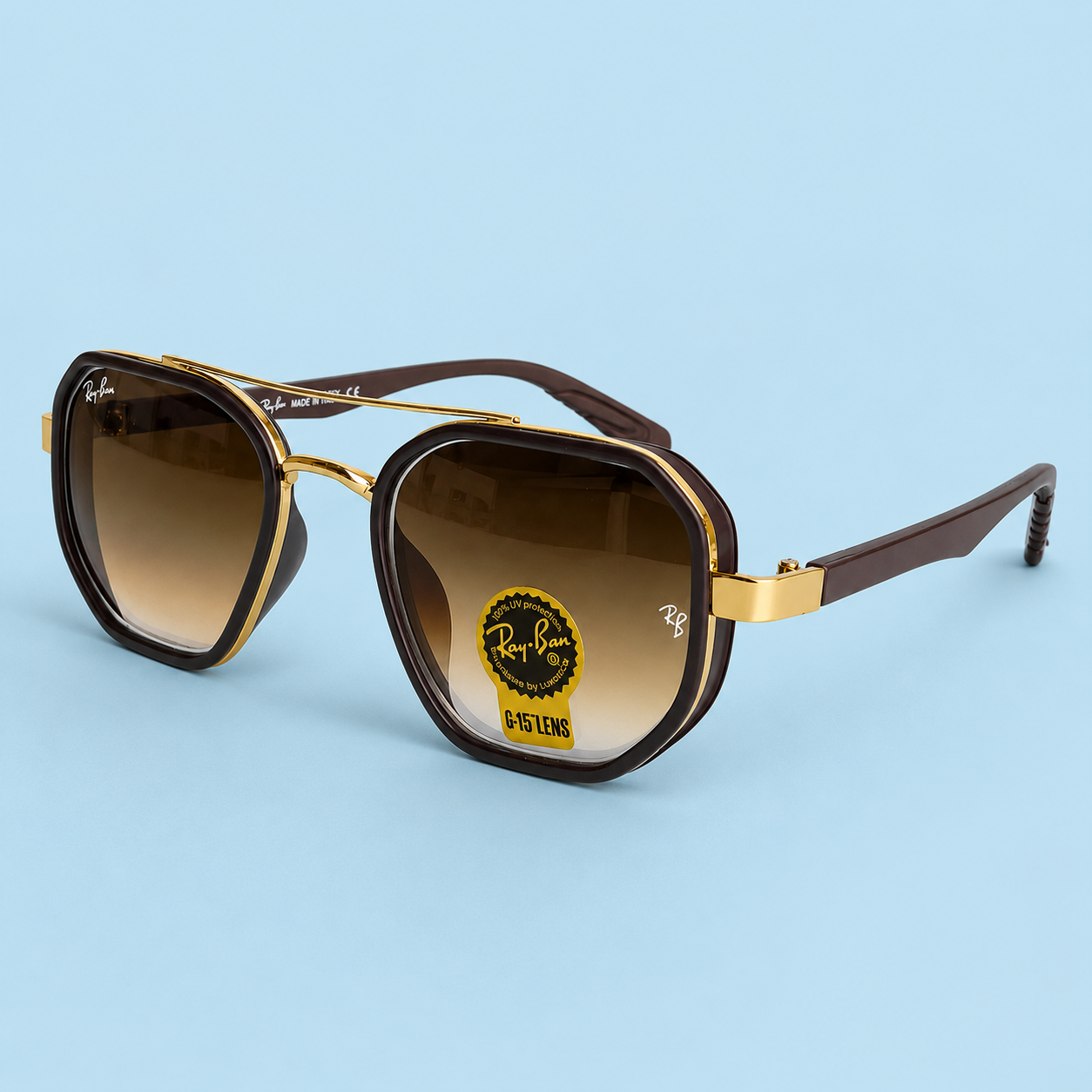 Ray-Ban Aviator Hexagonal — Monture Marron/Dorée