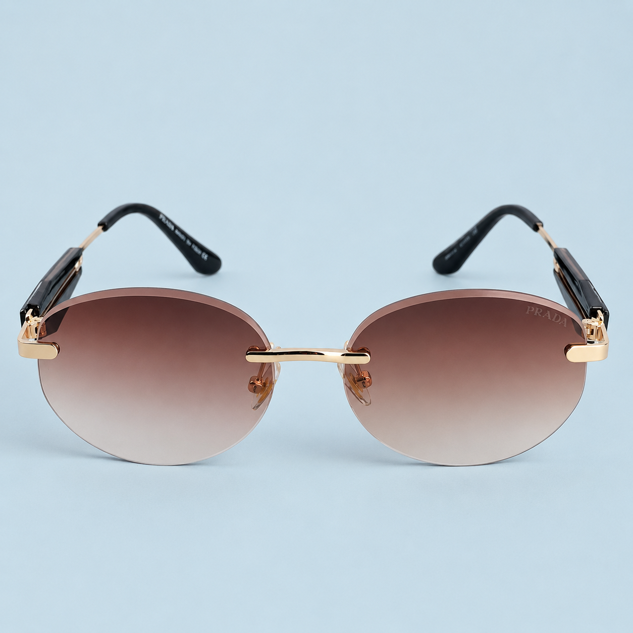 PRADA — Monture Ronde Sans Cerclage, Verres Marron Dégradé