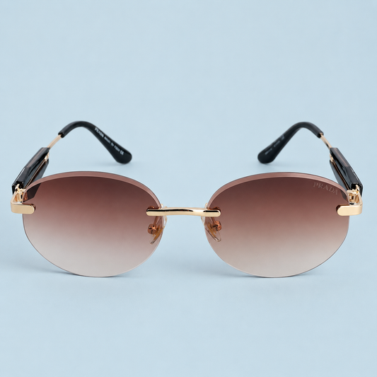 PRADA — Monture Ronde Sans Cerclage, Verres Marron Dégradé