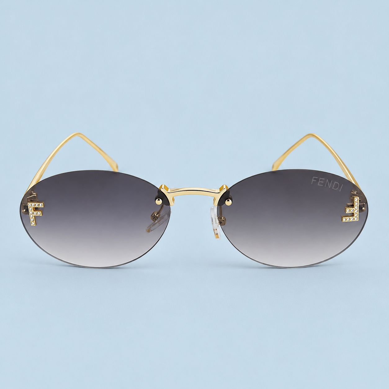FENDI — Monture Ovale Sans Cerclage, Métal Doré