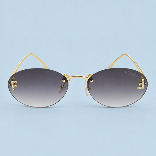 FENDI — Monture Ovale Sans Cerclage, Métal Doré