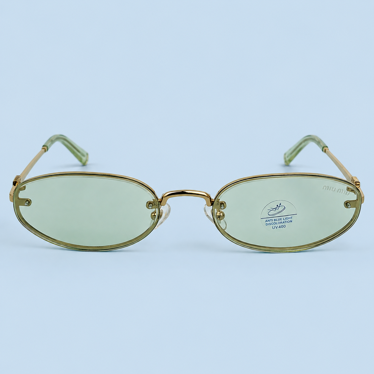 MIU MIU — Monture Ovale Sans Cerclage, Verres Verts