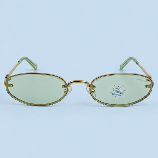 MIU MIU — Monture Ovale Sans Cerclage, Verres Verts