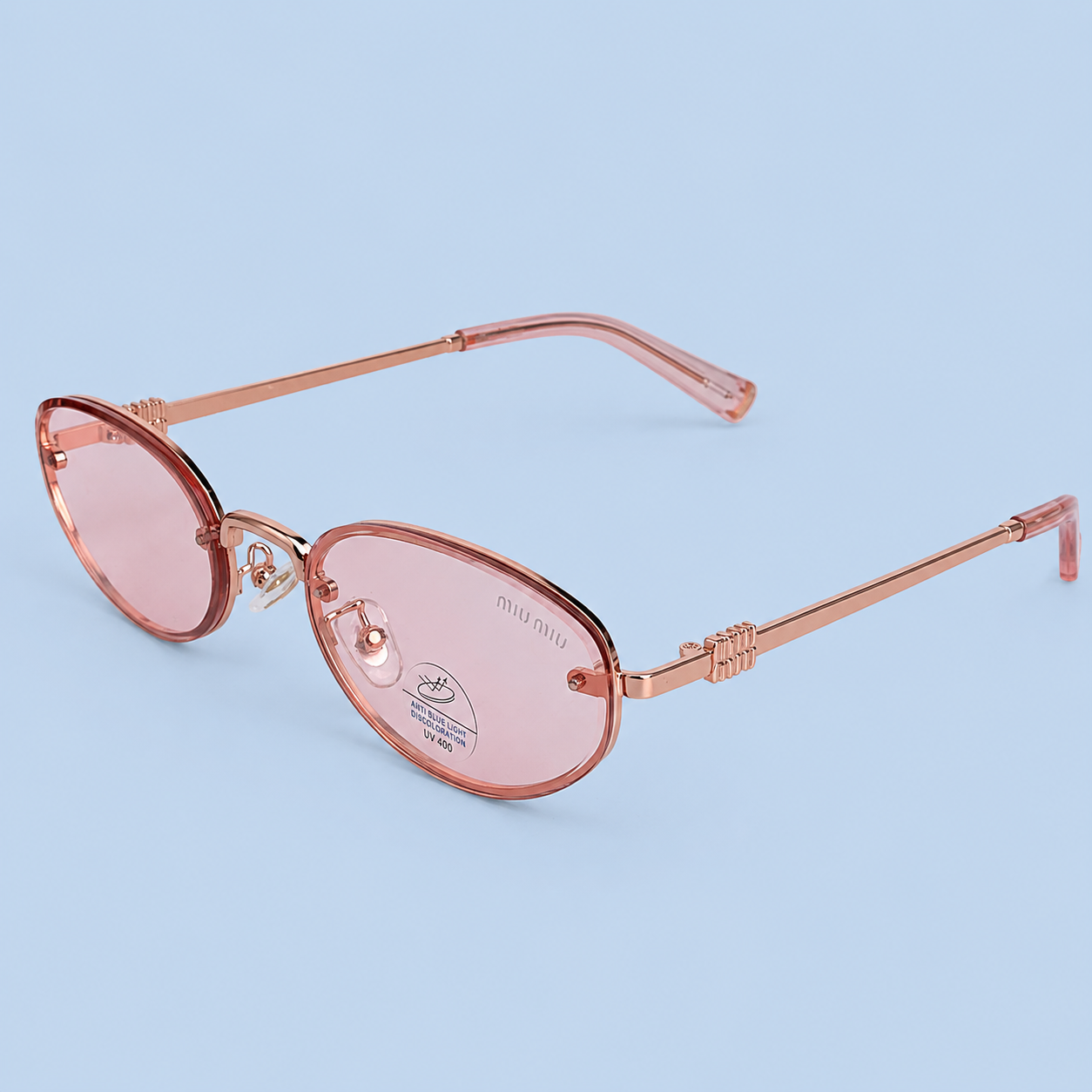 MIU MIU — Monture Ovale Sans Cerclage, Verres Roses