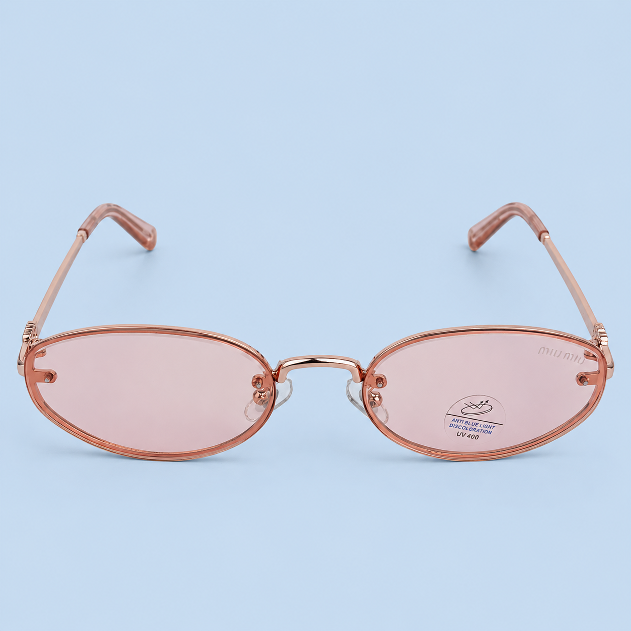MIU MIU — Monture Ovale Sans Cerclage, Verres Roses