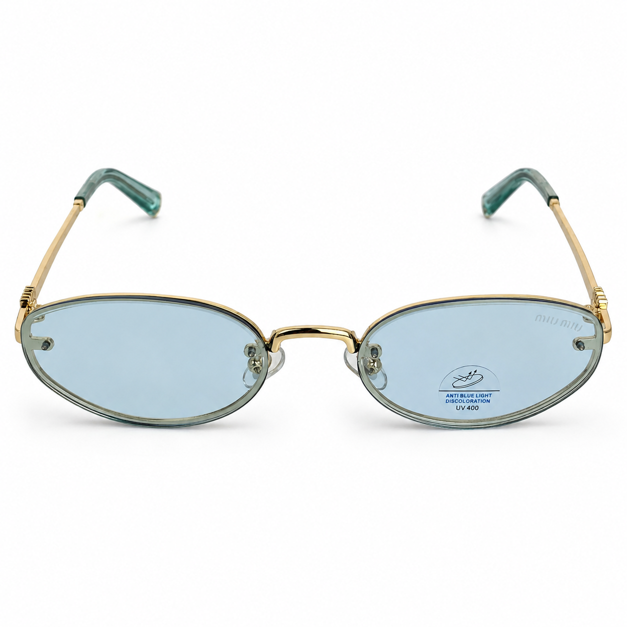 MIU MIU — Monture Ovale Sans Cerclage, Verres Bleu Clair