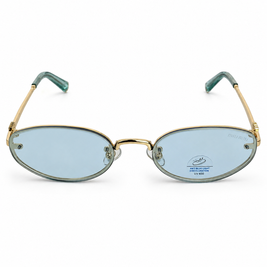 MIU MIU — Monture Ovale Sans Cerclage, Verres Bleu Clair