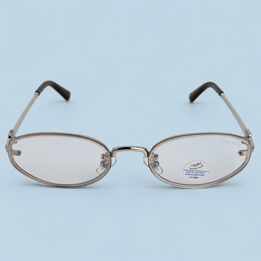 MIU MIU — Monture Ovale Sans Cerclage, Métal Argenté, Verres Clairs