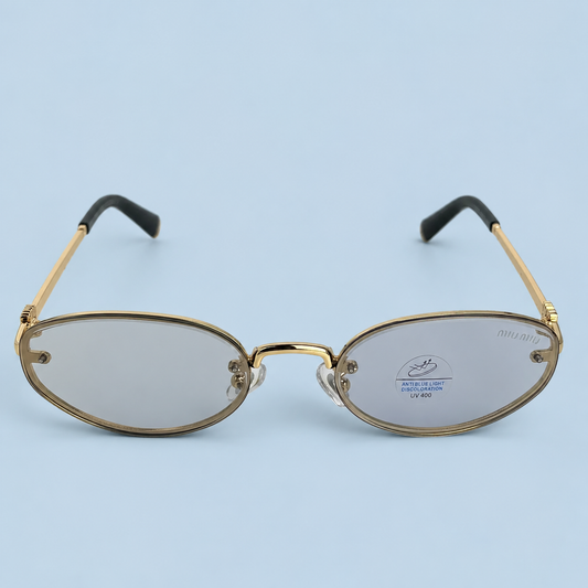 MIU MIU — Monture Ovale Sans Cerclage, Métal Doré, Verres Teintés Gris