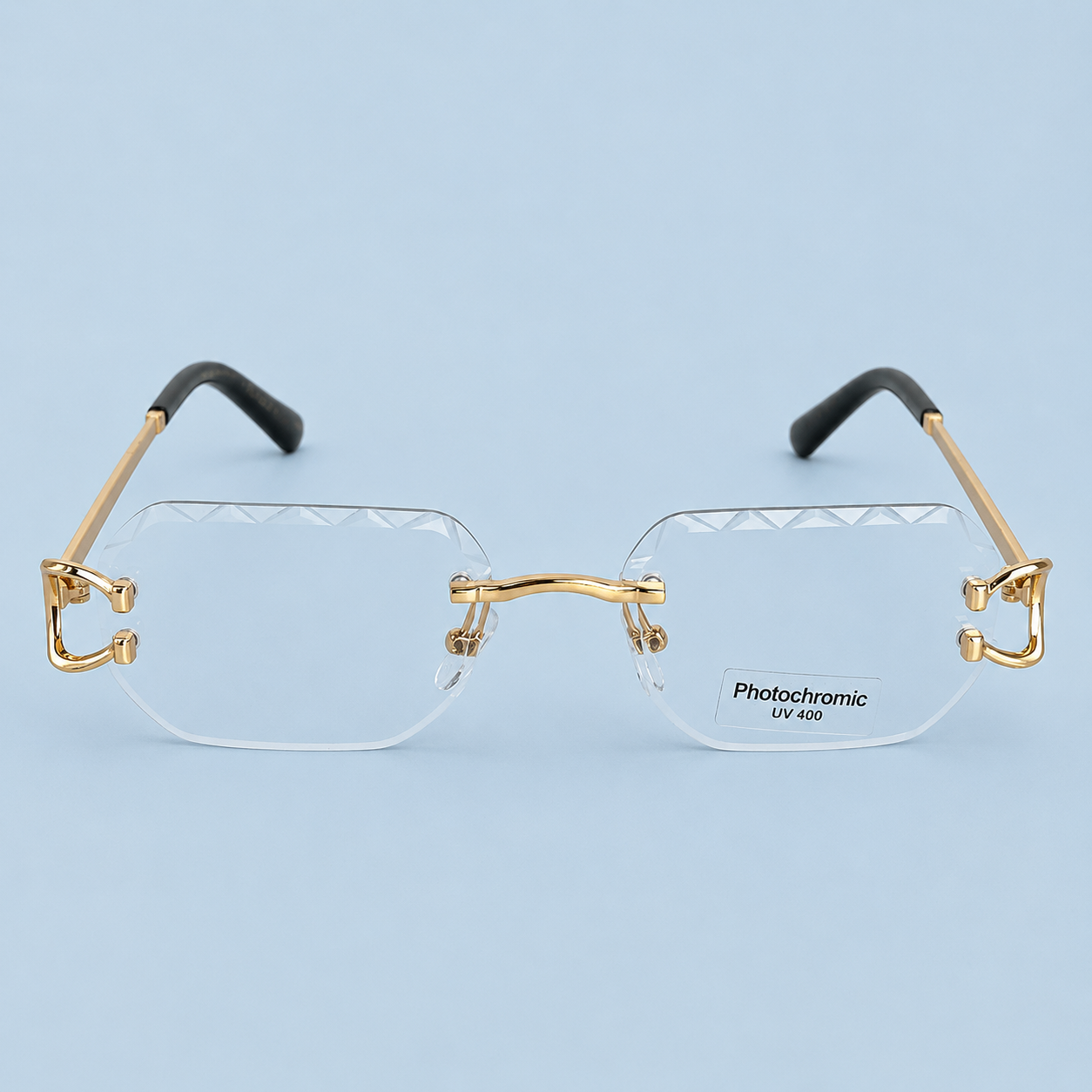 CARTIER — Monture Rectangulaire Sans Cerclage, Métal Doré, Verres Photochromiques