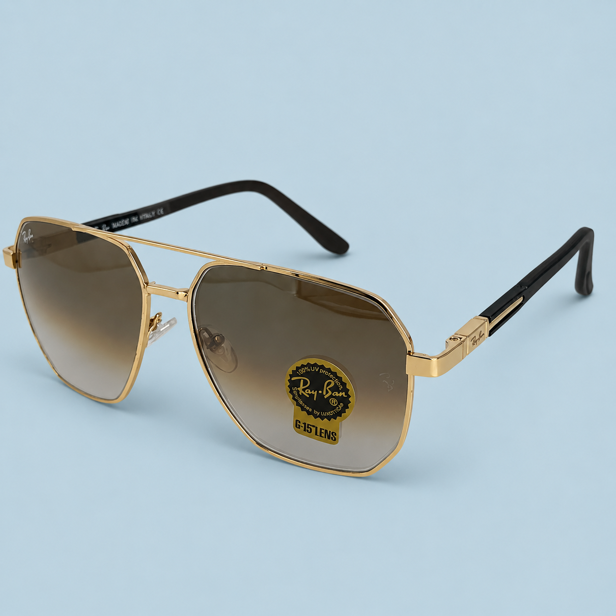 RAY-BAN — Monture Aviateur Métal Doré, Verres Marron Dégradé