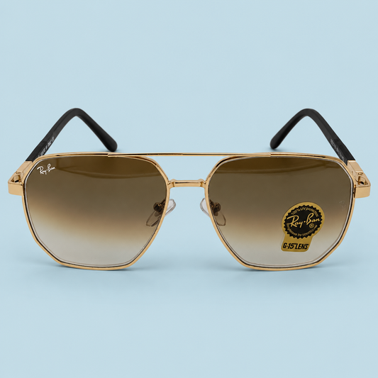 RAY-BAN — Monture Aviateur Métal Doré, Verres Marron Dégradé