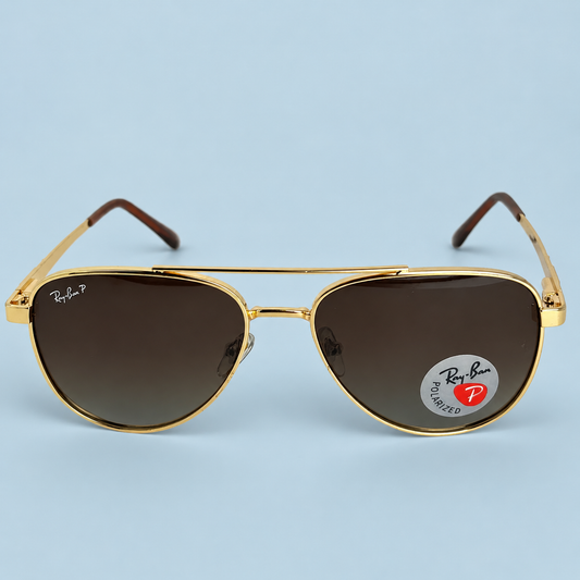 RAY-BAN — Monture Aviateur Métal Doré, Verres Marron Dégradé Polarisés