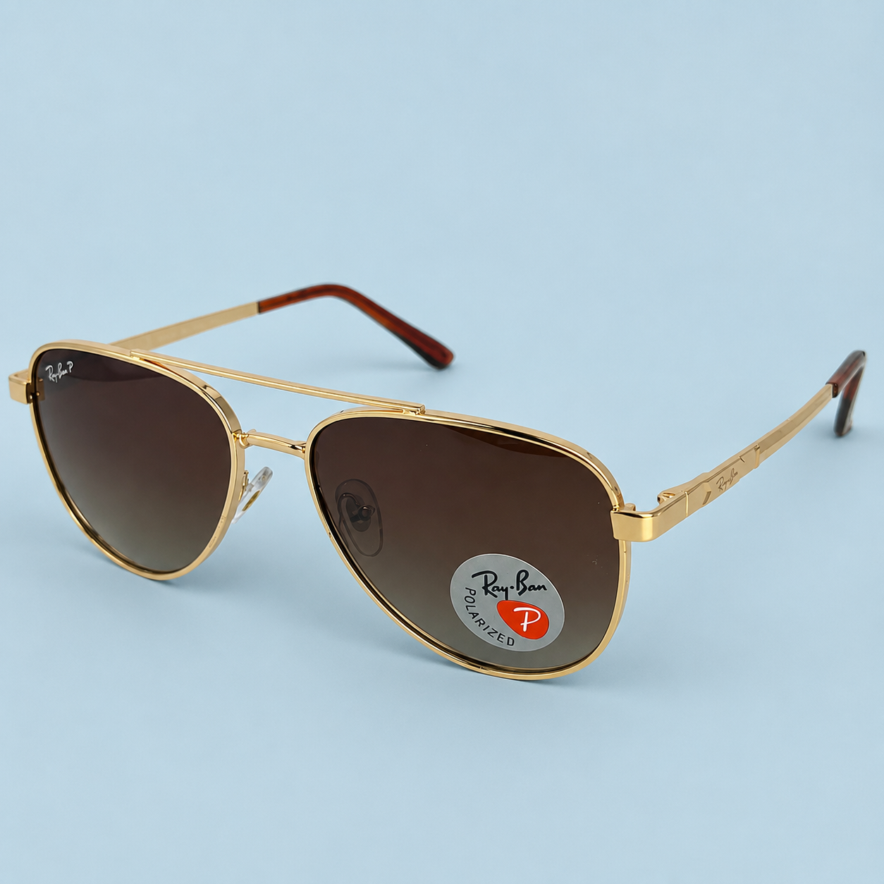 RAY-BAN — Monture Aviateur Métal Doré, Verres Marron Dégradé Polarisés
