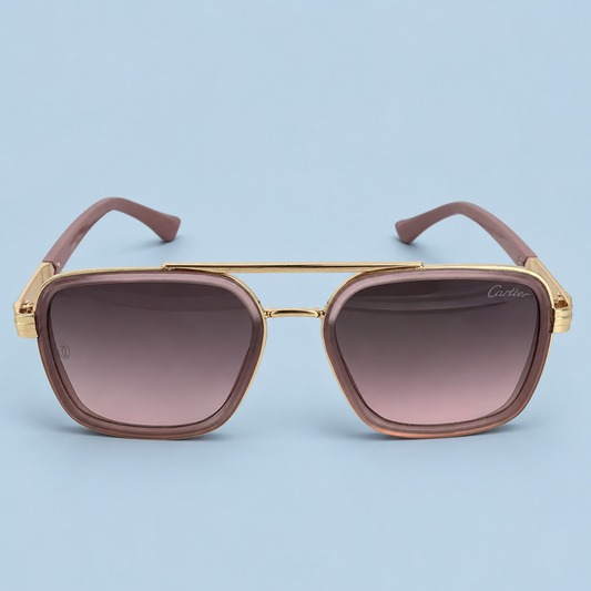 CARTIER — Monture Carrée Rose Translucide et Doré, Verres Dégradés