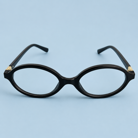 MIU MIU — Monture Optique Ronde Noire, Détails Dorés