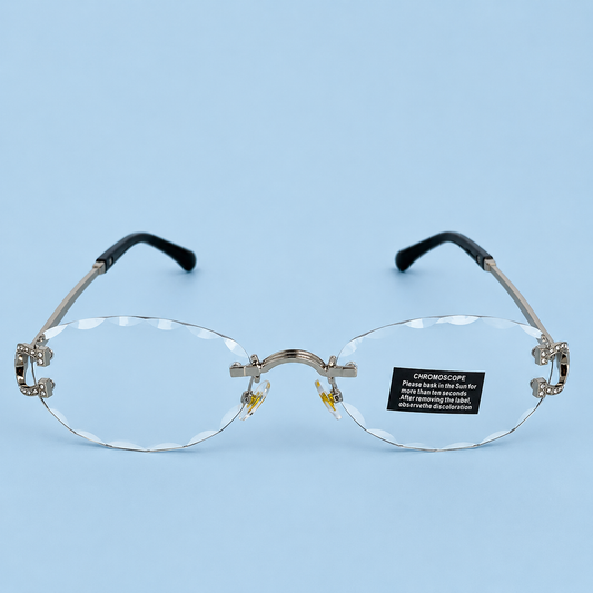 CARTIER — Monture Ovale Rimless Photochromique, Logos Sertis de Strass