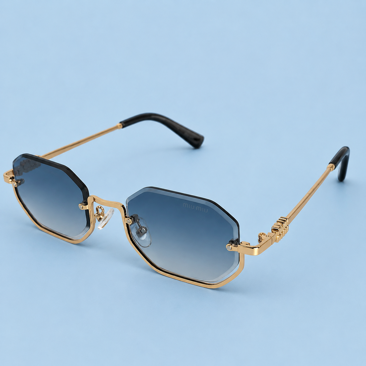 MIU MIU — Monture Octogonale Sans Cerclage, Verres Bleu Dégradé