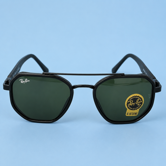 RAY-BAN — Monture Aviateur Noire Mate, Verres Verts G-15