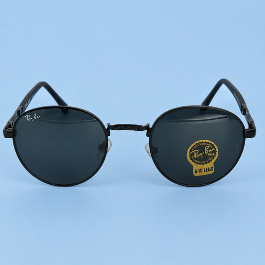 RAY-BAN — Monture Ronde Noire, Verres Noirs G-15