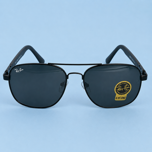 RAY-BAN — Monture Aviateur Carrée Noire, Verres Noirs G-15