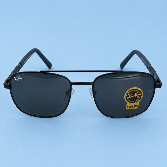 RAY-BAN — Monture Aviateur Carrée, Métal Noir, Verres Noirs G-15