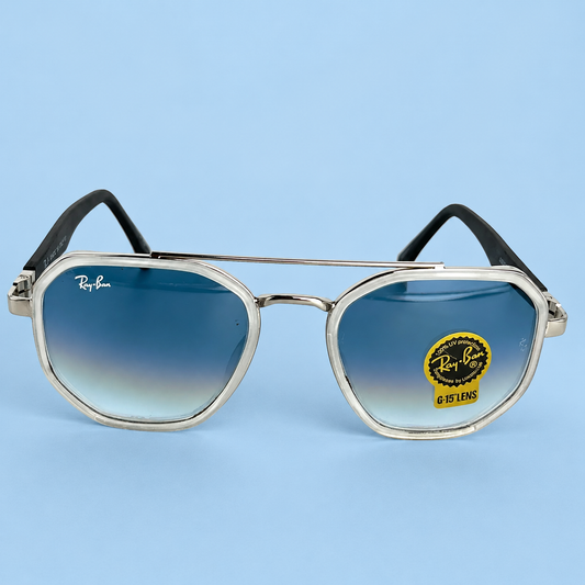 RAY-BAN — Monture Aviateur Transparente et Argentée, Verres Bleu Dégradé