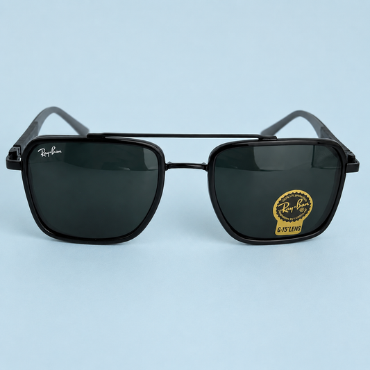 RAY-BAN — Monture Aviateur Carrée, Acétate Noir, Verres Noirs G-15