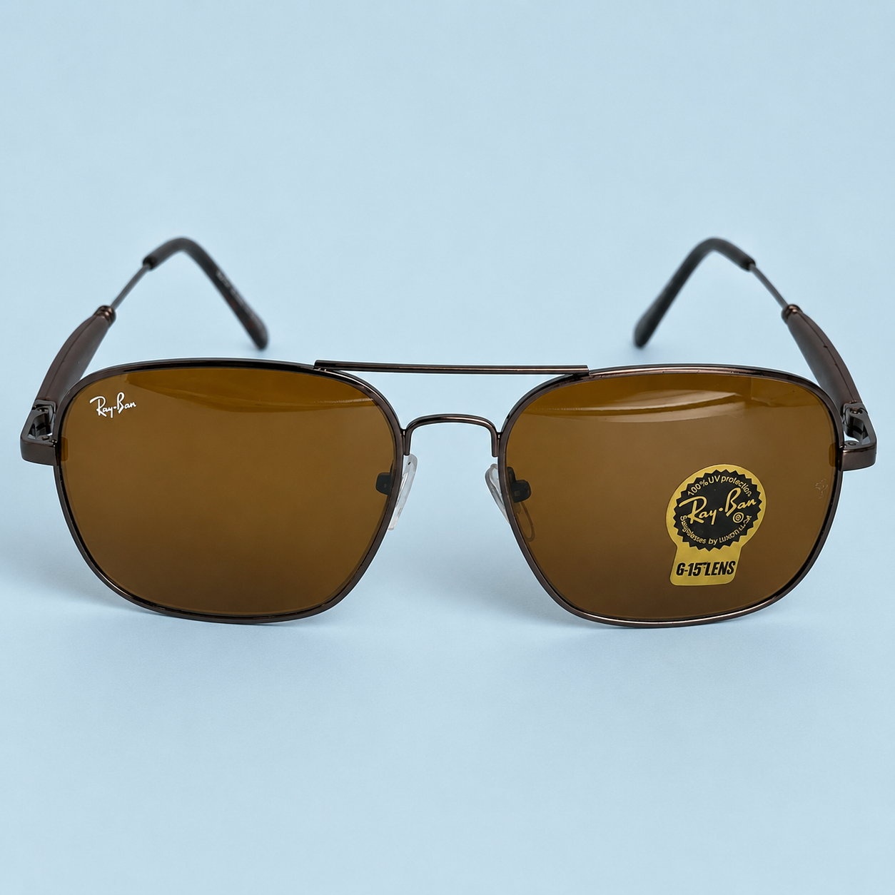 RAY-BAN — Monture Aviateur Carrée, Métal Marron, Verres Marron G-15